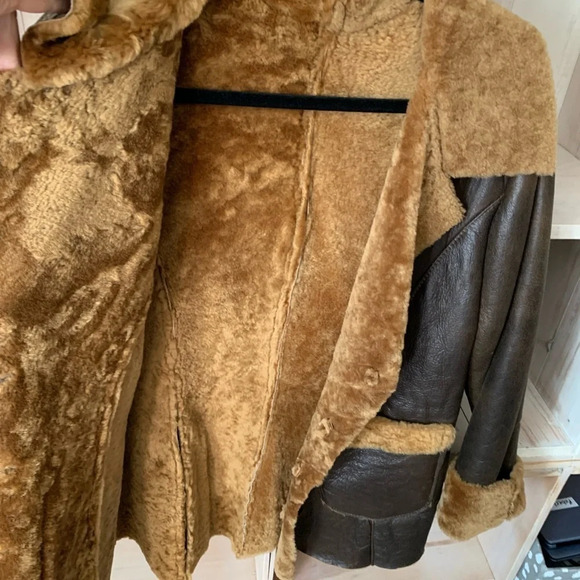 Brown Genuine Leather Shearling Jacket - Picture 4 of 12